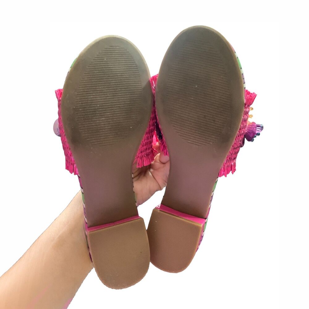 Betsey Johnson Floral Beaded Slide Sandals Pink Striped Size 6 Worn Once - Picture 6 of 6
